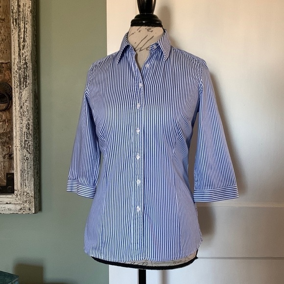 Pink THOMAS PINK JERMYN STREET LONDON 3/4 Sleeve Button Down - Blue/White Stripe - Picture 2 of 15